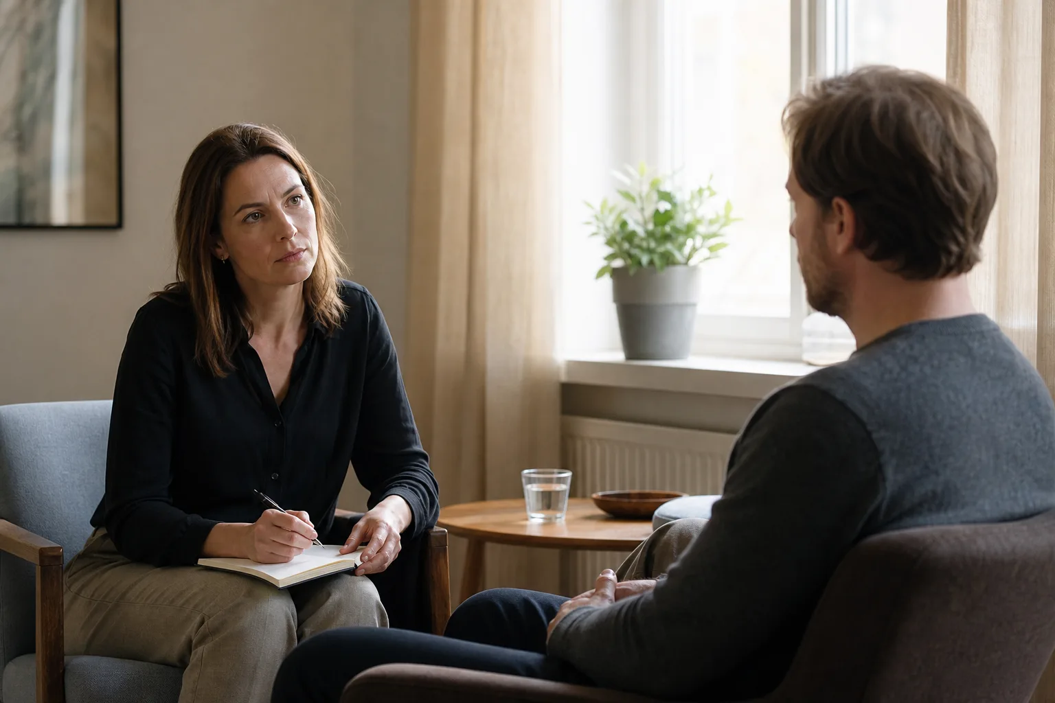 Kandidat som besvarar påståenden i ett personlighetsformulär vid en dator hemma utan tidtagning