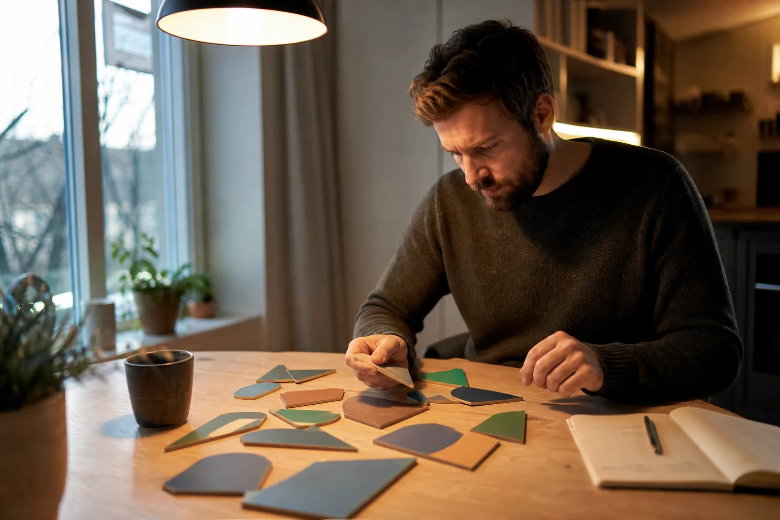 Kandidat som löser figurmatriser på en bärbar dator med en tidtagare bredvid
